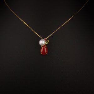 DEVASHRII JEWEL • 廸瓦許輕珠寶 | Oxblood Aka coral 18K日本頂級赤紅阿卡紅珊瑚彩寶項鍊 [黃K金] Ｉ